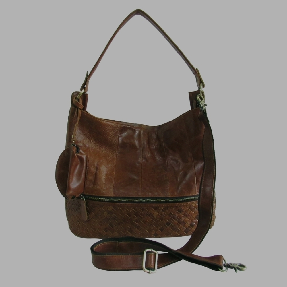 Amerileather Woven Patchwork Large Brown All Leat… - image 1